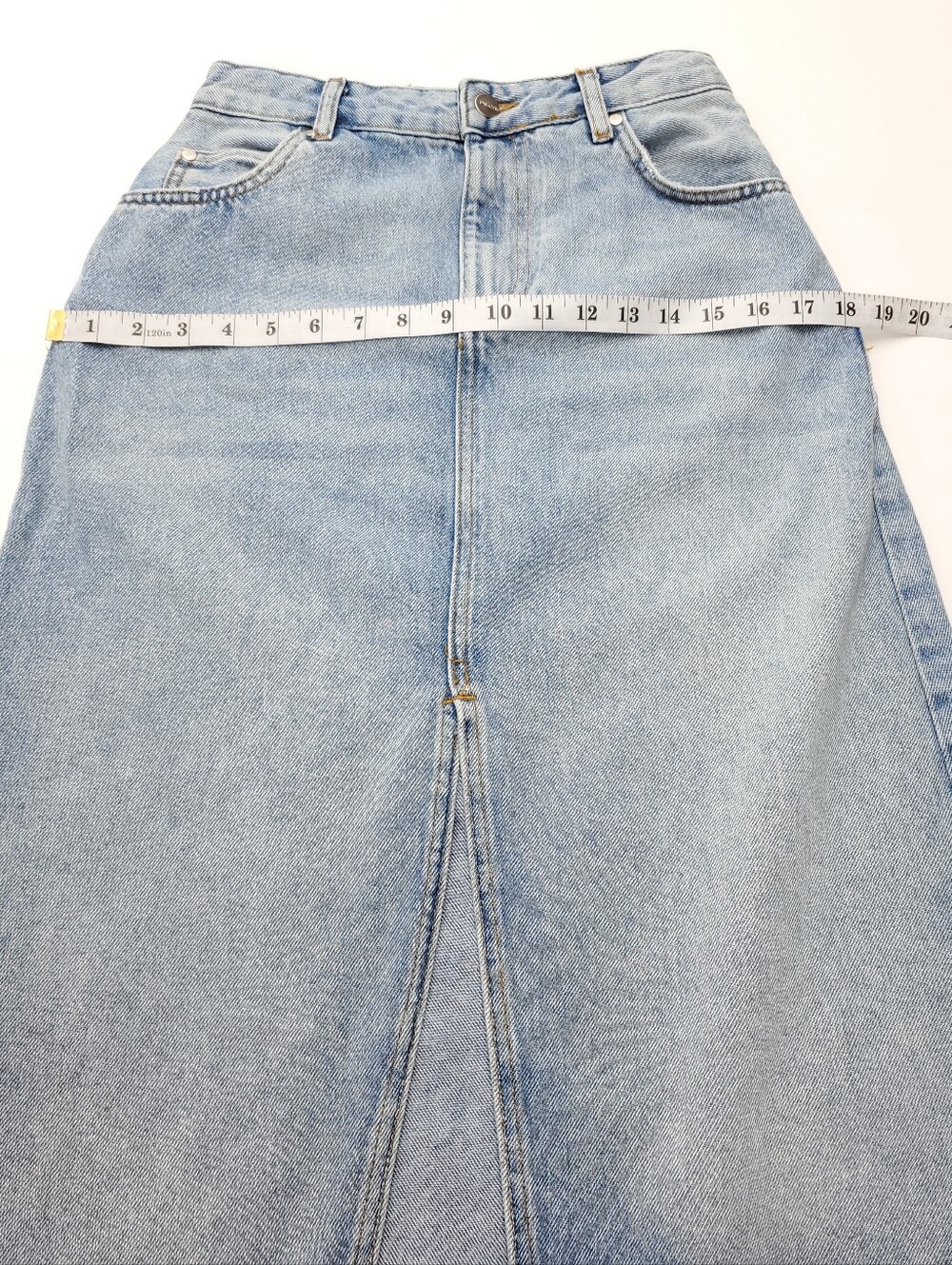 Pilcro The Madi Light Blue Wash Denim Maxi Skirt Size 2 Front Split Raw Hem - Picture 6 of 9